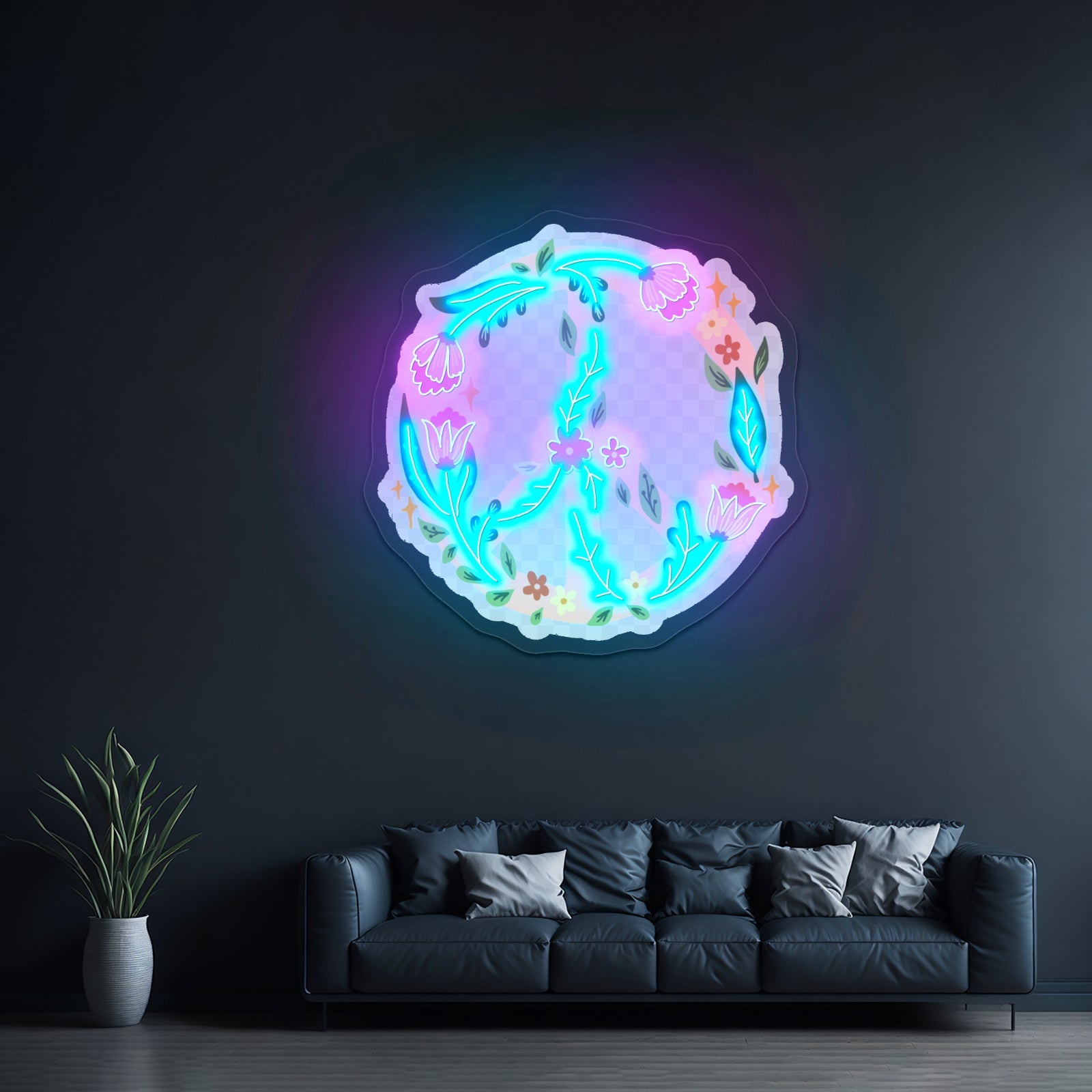 Floral Peace Sign Neon Light Signs For Room - Shineneon