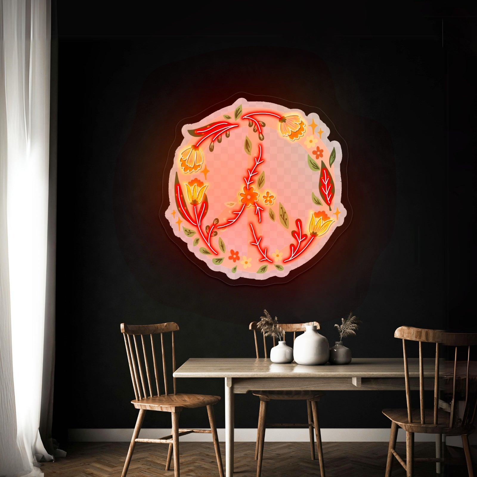 Floral Peace Sign Neon Light Signs For Room - Shineneon