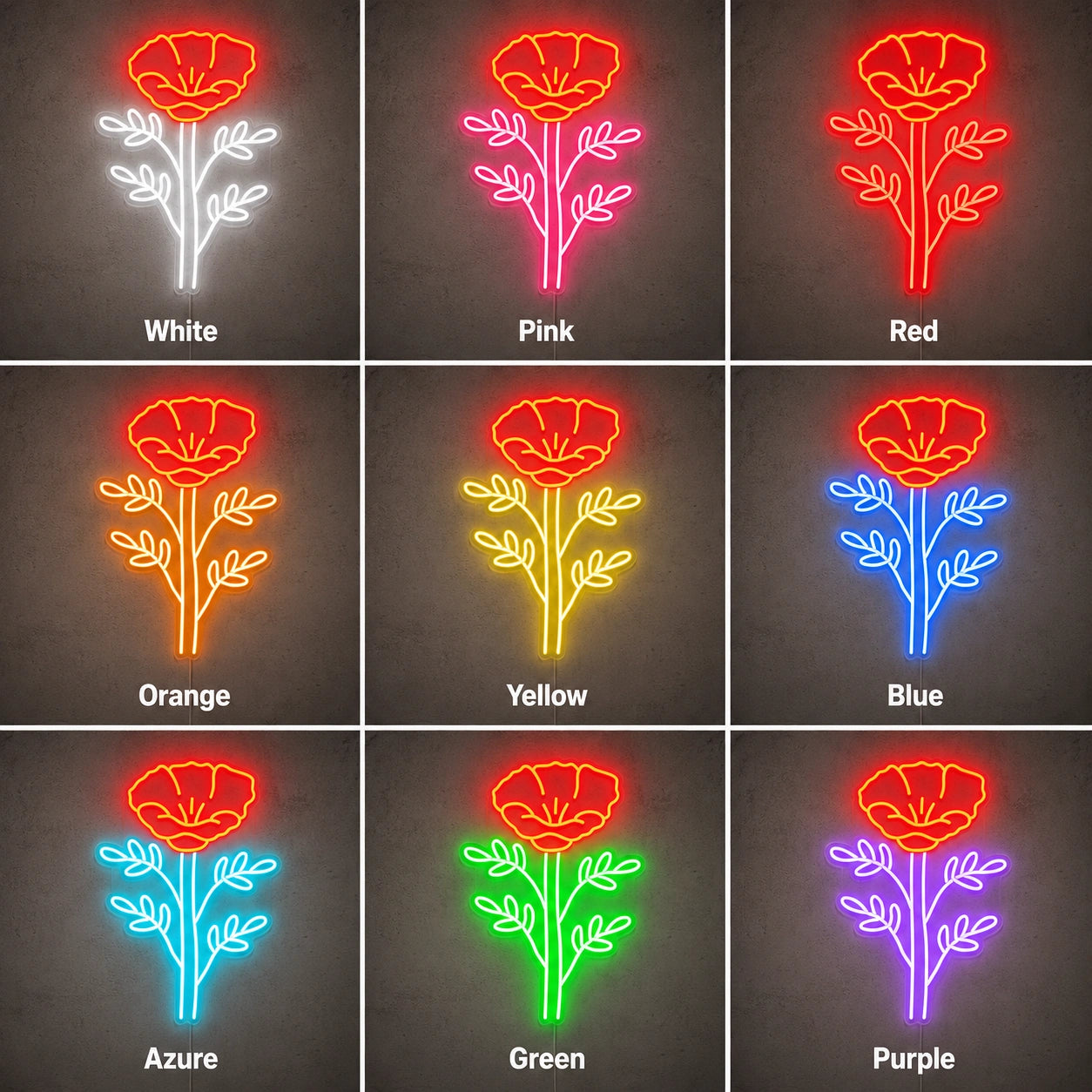 Floral Wall Neon Sign LED Neon Sign color grid