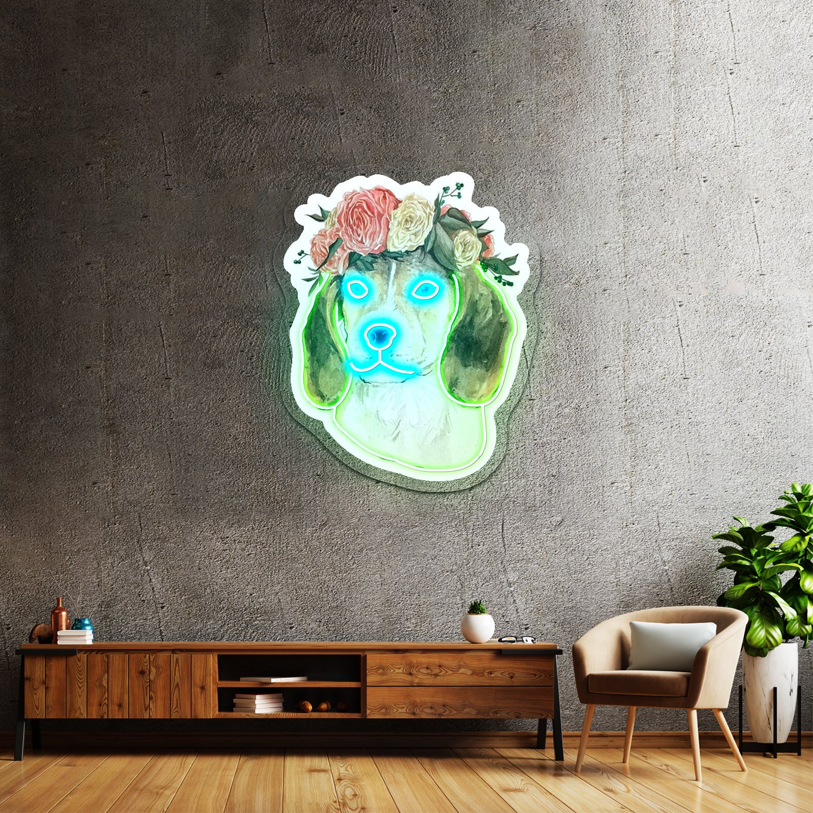 Flower Crown Beagle Dodgers Neon Sign