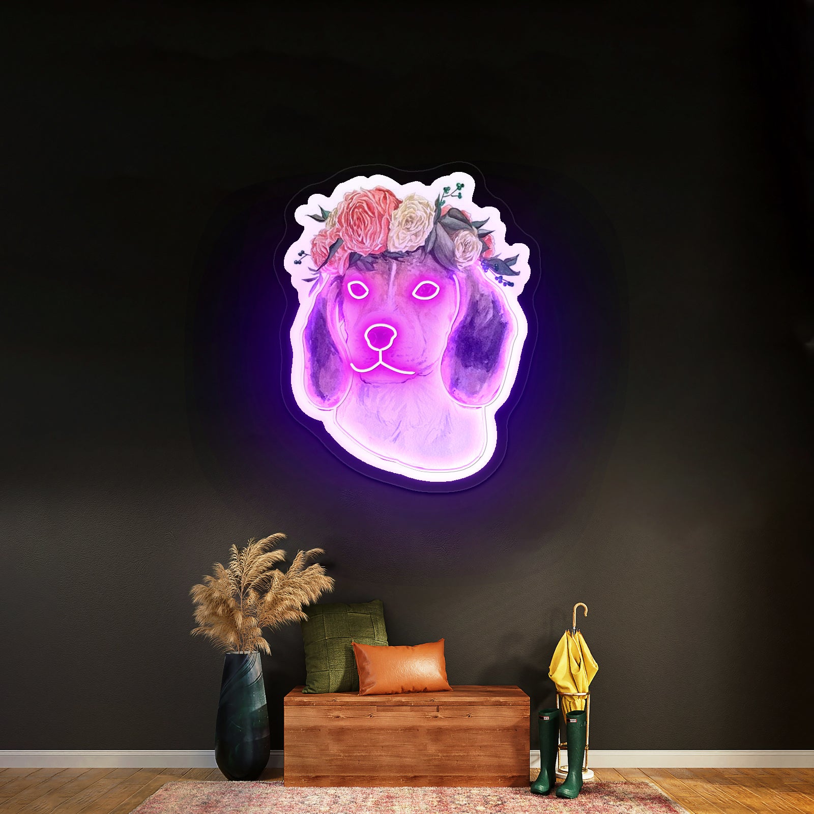 Flower Crown Beagle Dodgers Neon Sign