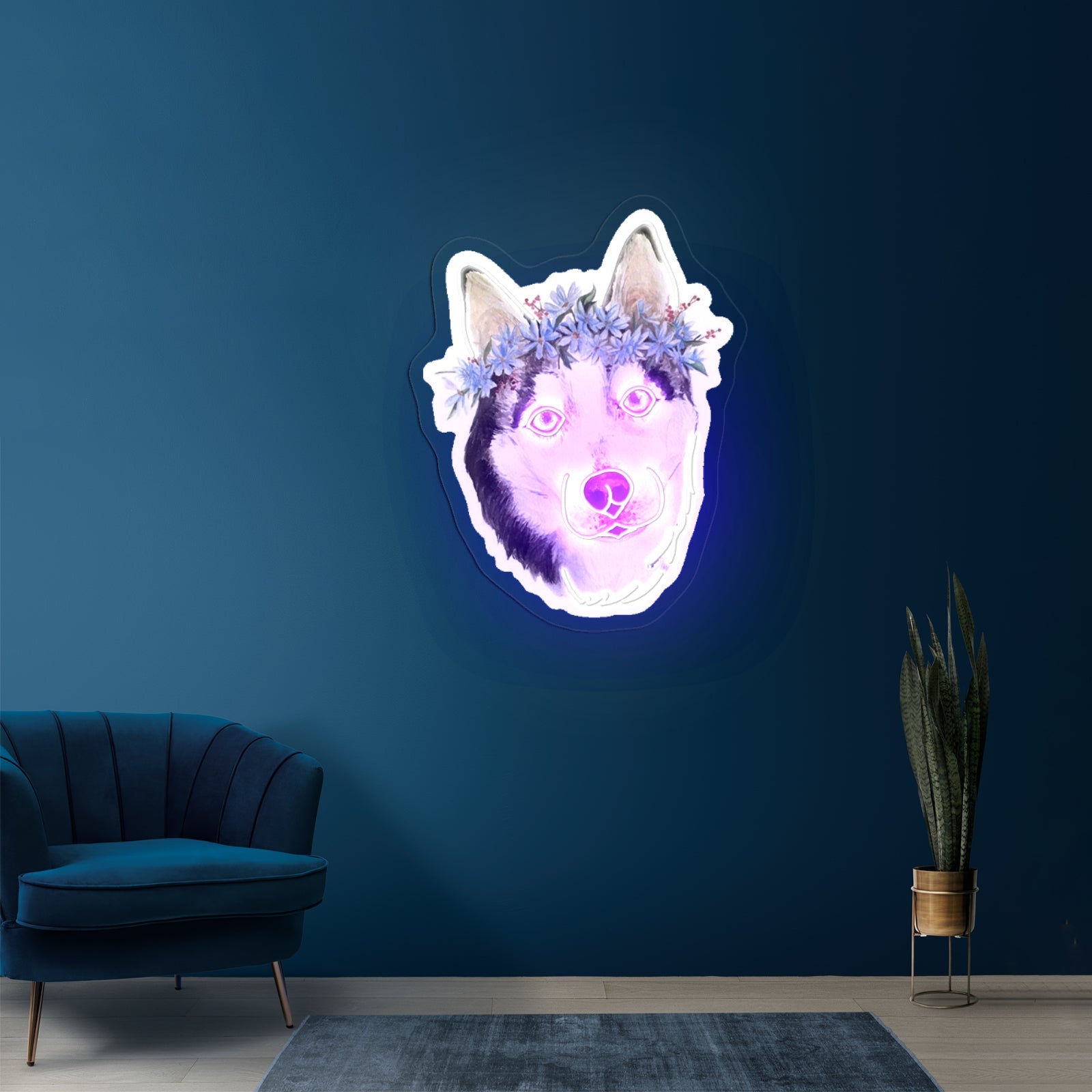 Flower Crown Husky Cute Dog Neon Signs - Shineneon