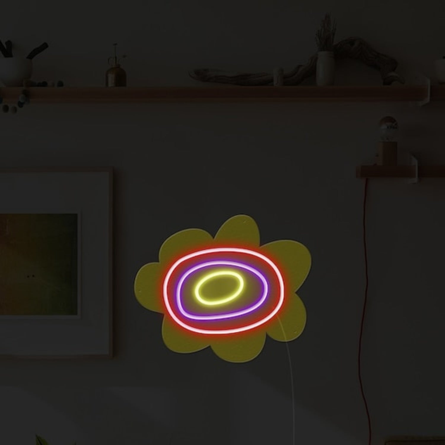 Flower In Sunshine Colored Backing Led Neon Sign Wall Art | Shineneon