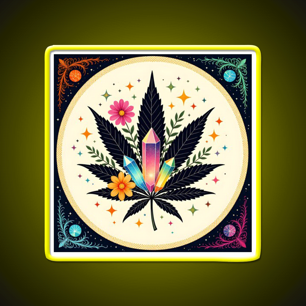 Flower Power Hemp Inspired Green Leaf Led Neon Sign Rgb Color - Custom LED neon sign front view