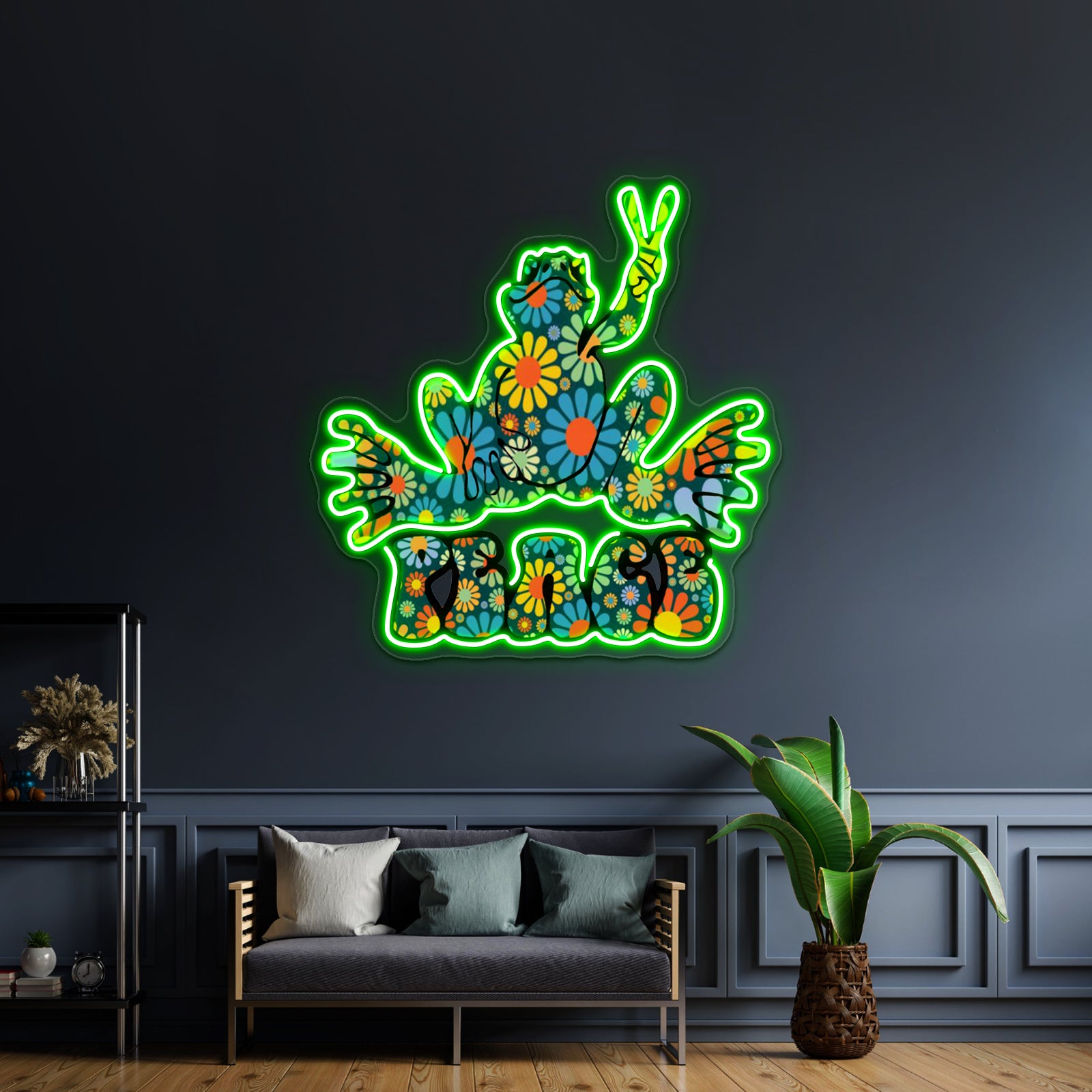 Flower Power Peace Frog Wall Artwork Neon Signs | Shineneon