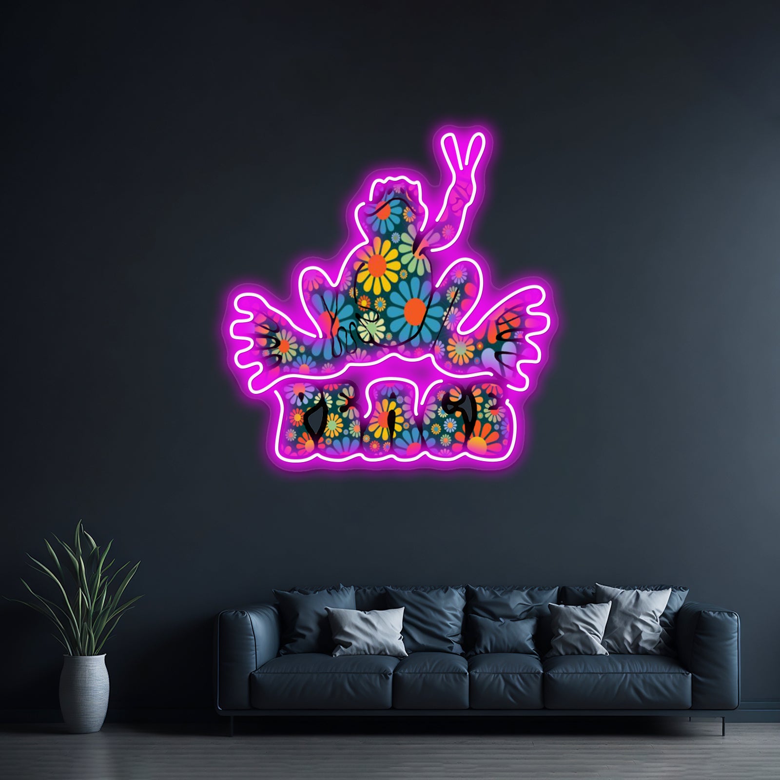 Flower Power Peace Frog Wall Artwork Neon Signs | Shineneon