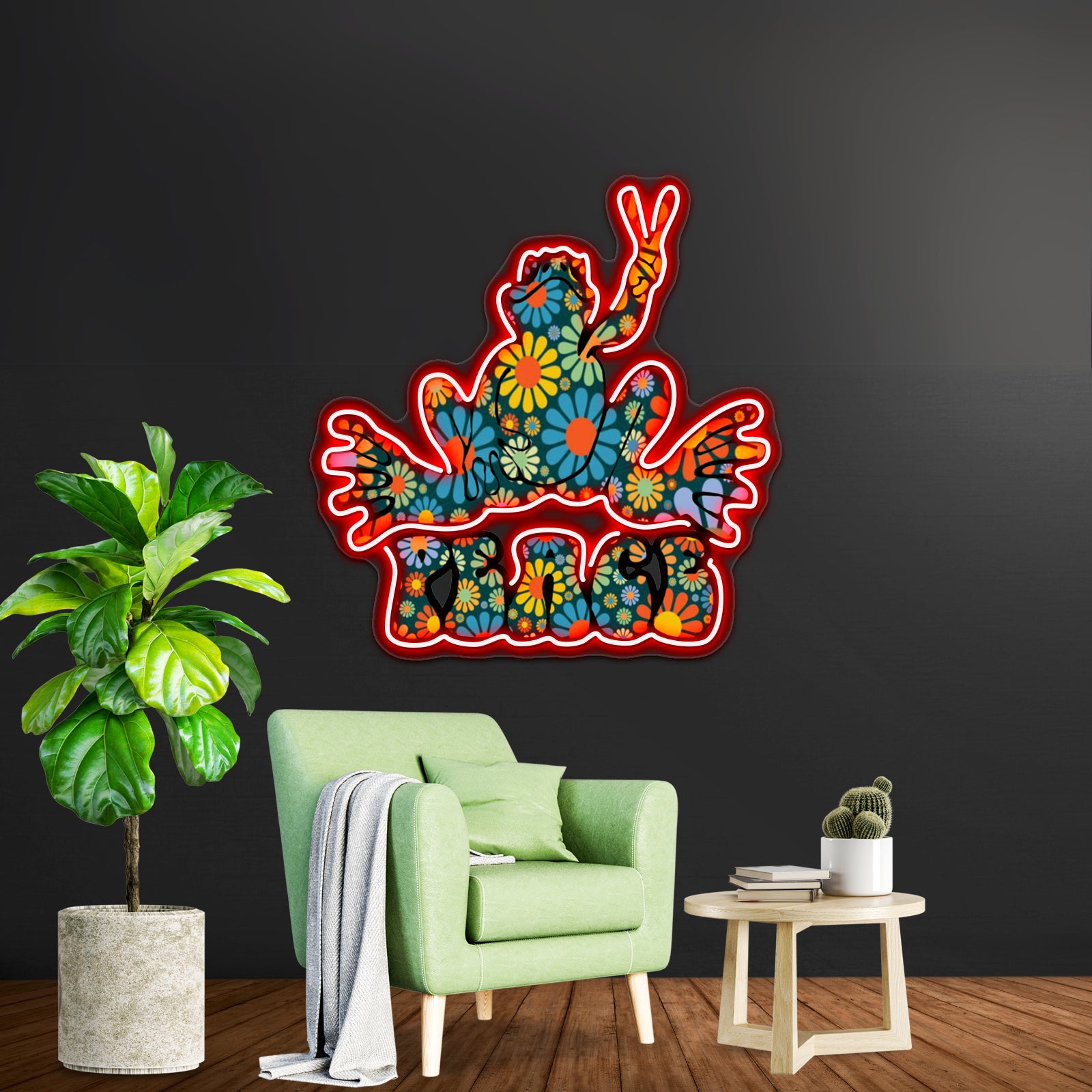 Flower Power Peace Frog Wall Artwork Neon Signs | Shineneon