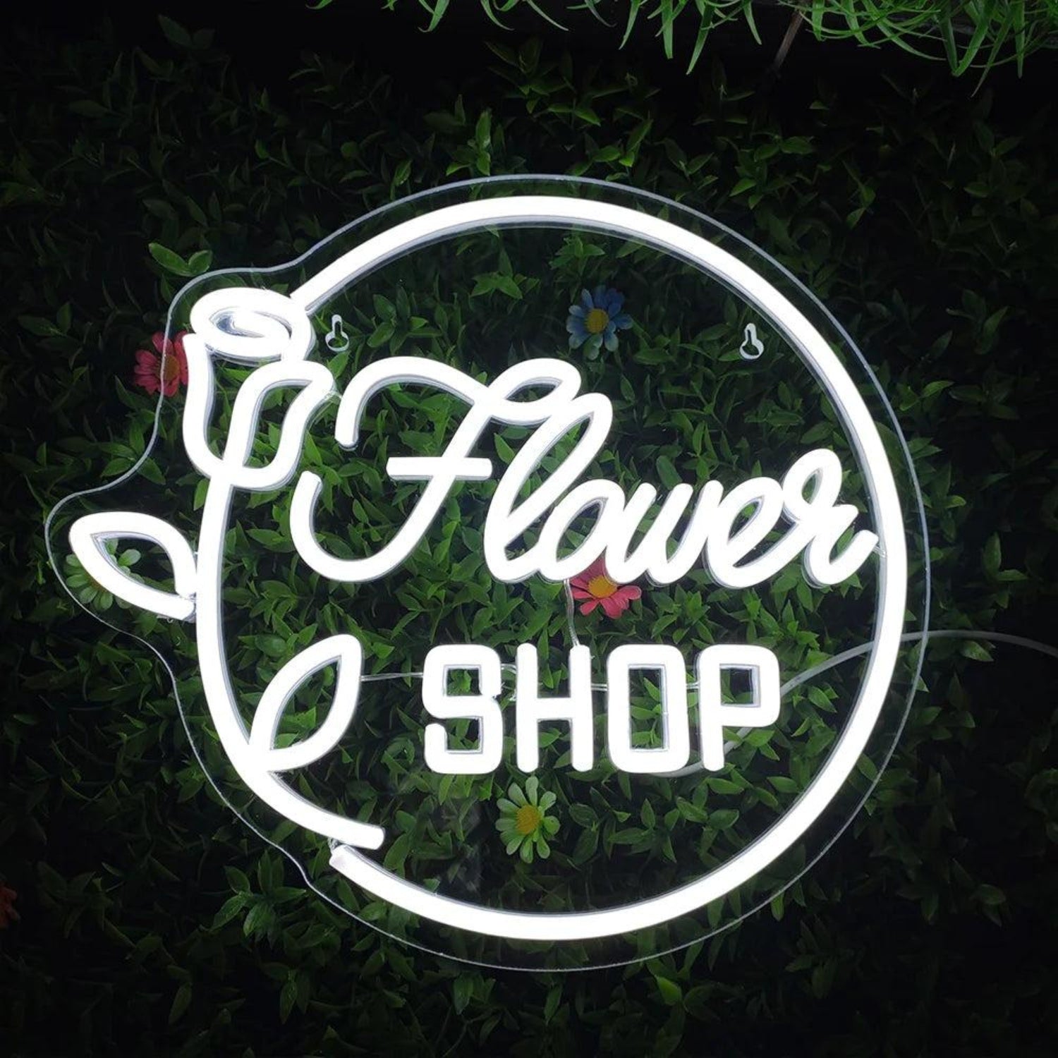 Flower Shop White Led Neon Sign With Floral Border For Indoor Decor | Shineneon