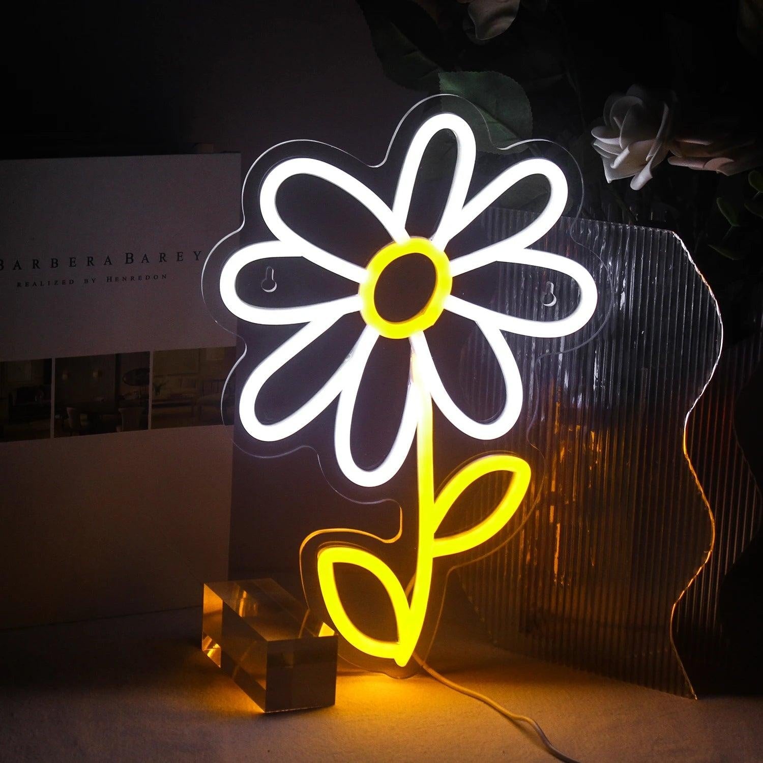Flower White Yellow Led Neon Sign Modern Indoor Decoration For Home And Cafe | Shineneon