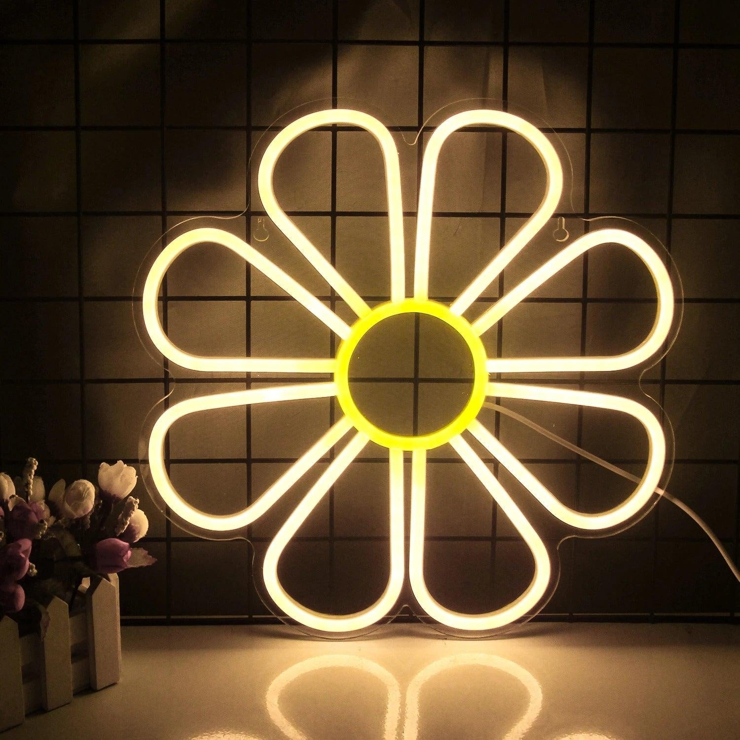 Flower White Yellow Led Neon Sign Modern Indoor Decoration For Home And Cafe | Shineneon