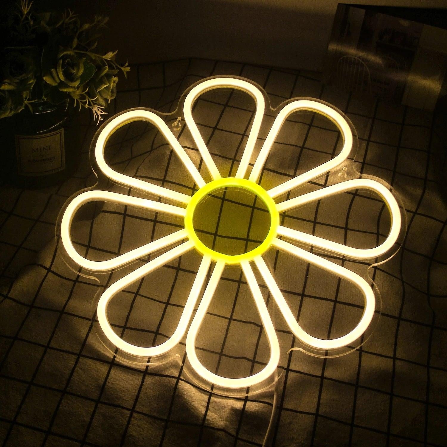 Flower White Yellow Led Neon Sign Modern Indoor Decoration For Home And Cafe | Shineneon
