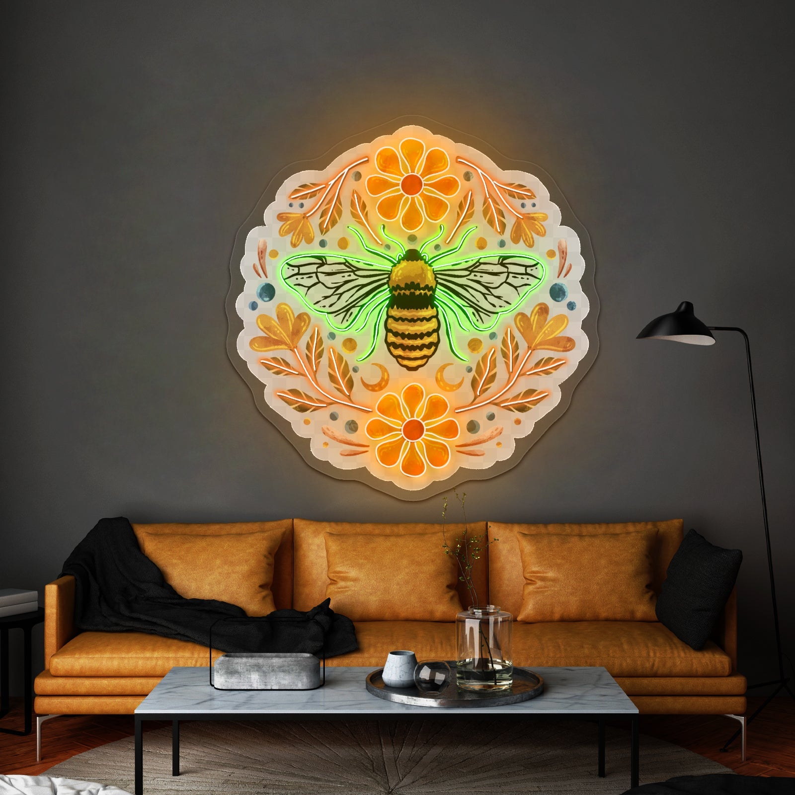 Flowers And Bee Clear Neon Signs For Business - Shineneon
