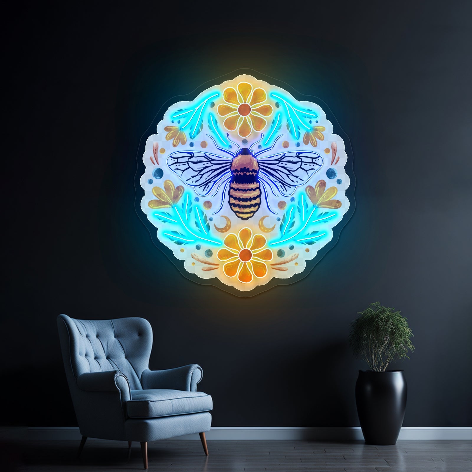 Flowers And Bee Clear Neon Signs For Business - Shineneon