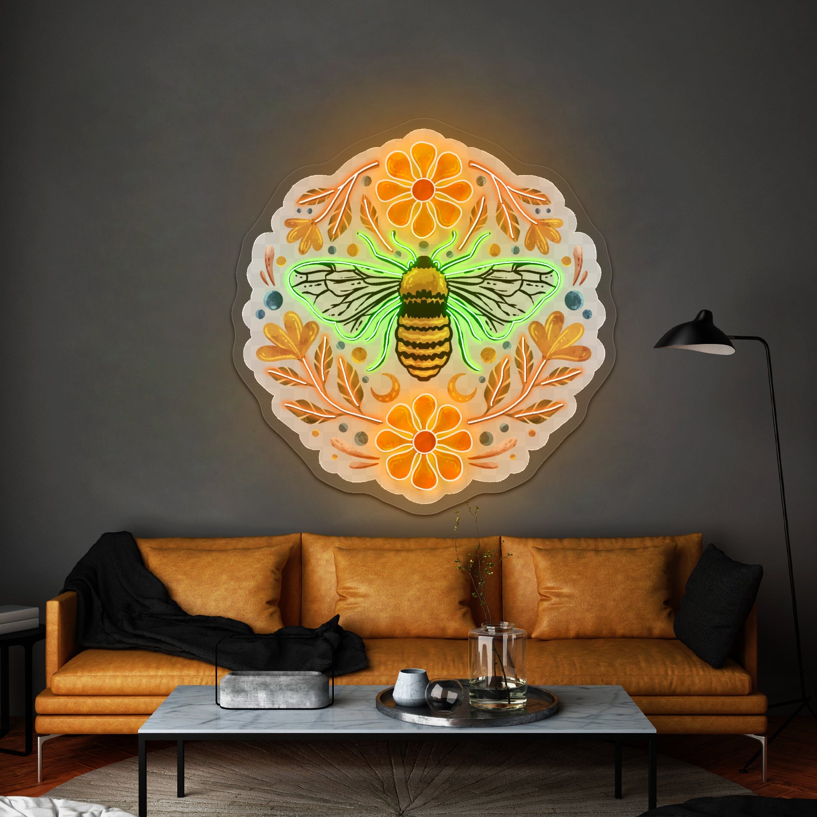 Flowers And Bee Clear Neon Signs For Business