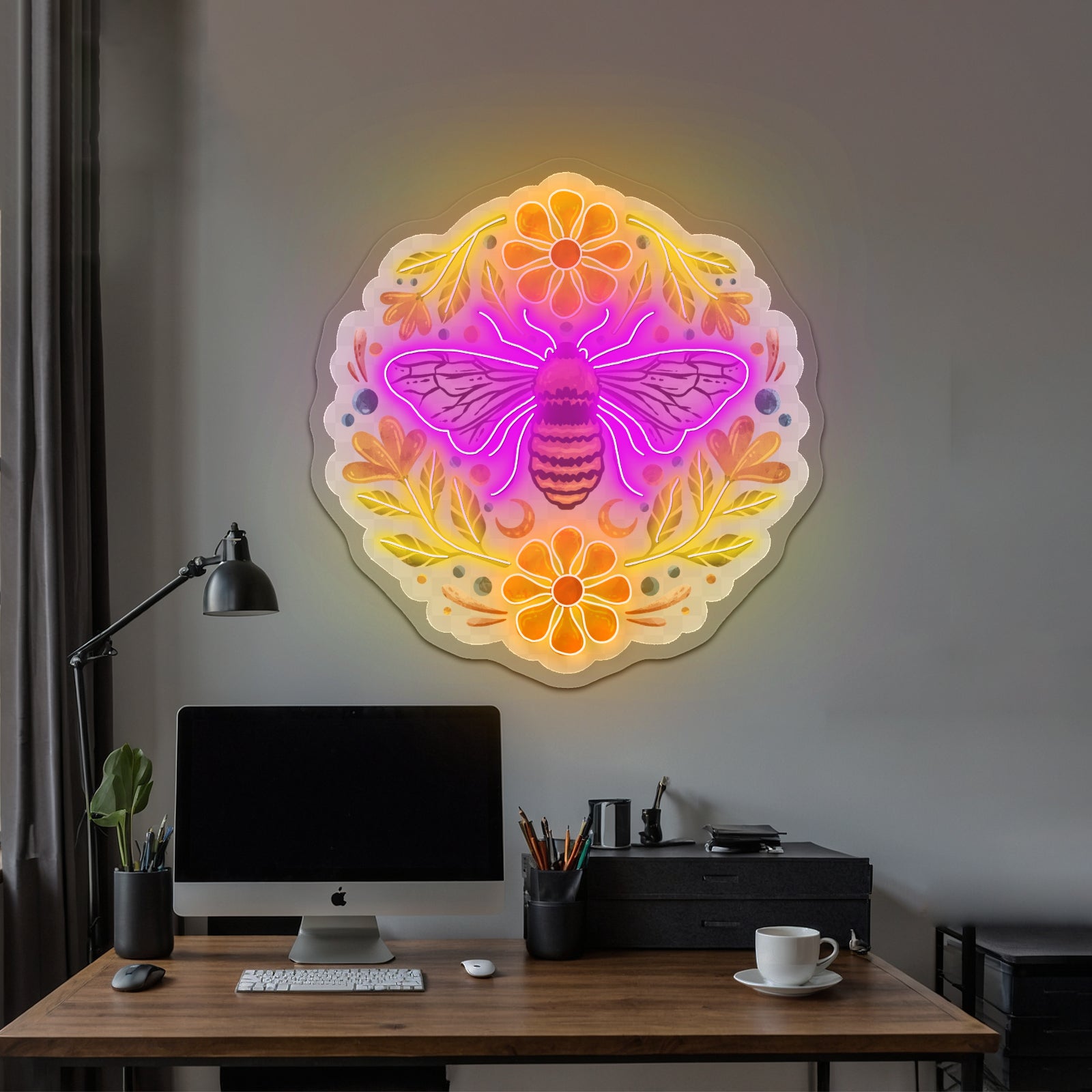 Flowers And Bee Clear Neon Signs For Business