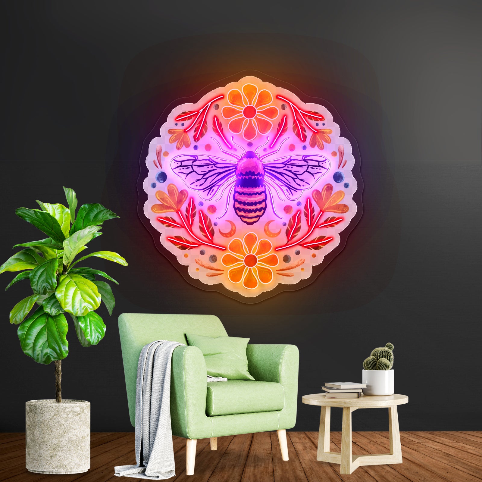 Flowers And Bee Clear Neon Signs For Business