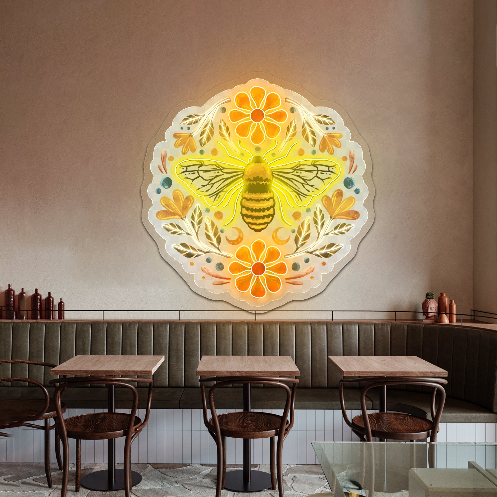Flowers And Bee Clear Neon Signs For Business