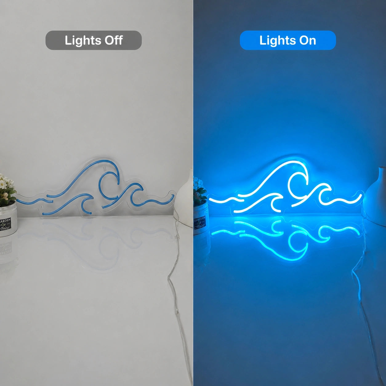 Flowing Wave Line Neon Sign LED Neon Sign day and night comparison