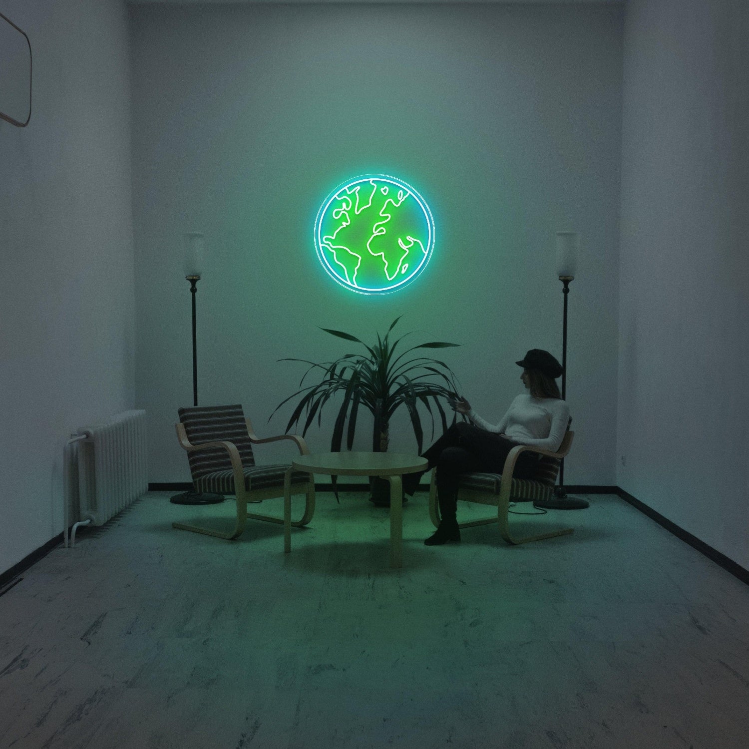Fluorescent Green Earth Outline Led Neon Sign For Modern Studio Lounge Decor | Shineneon