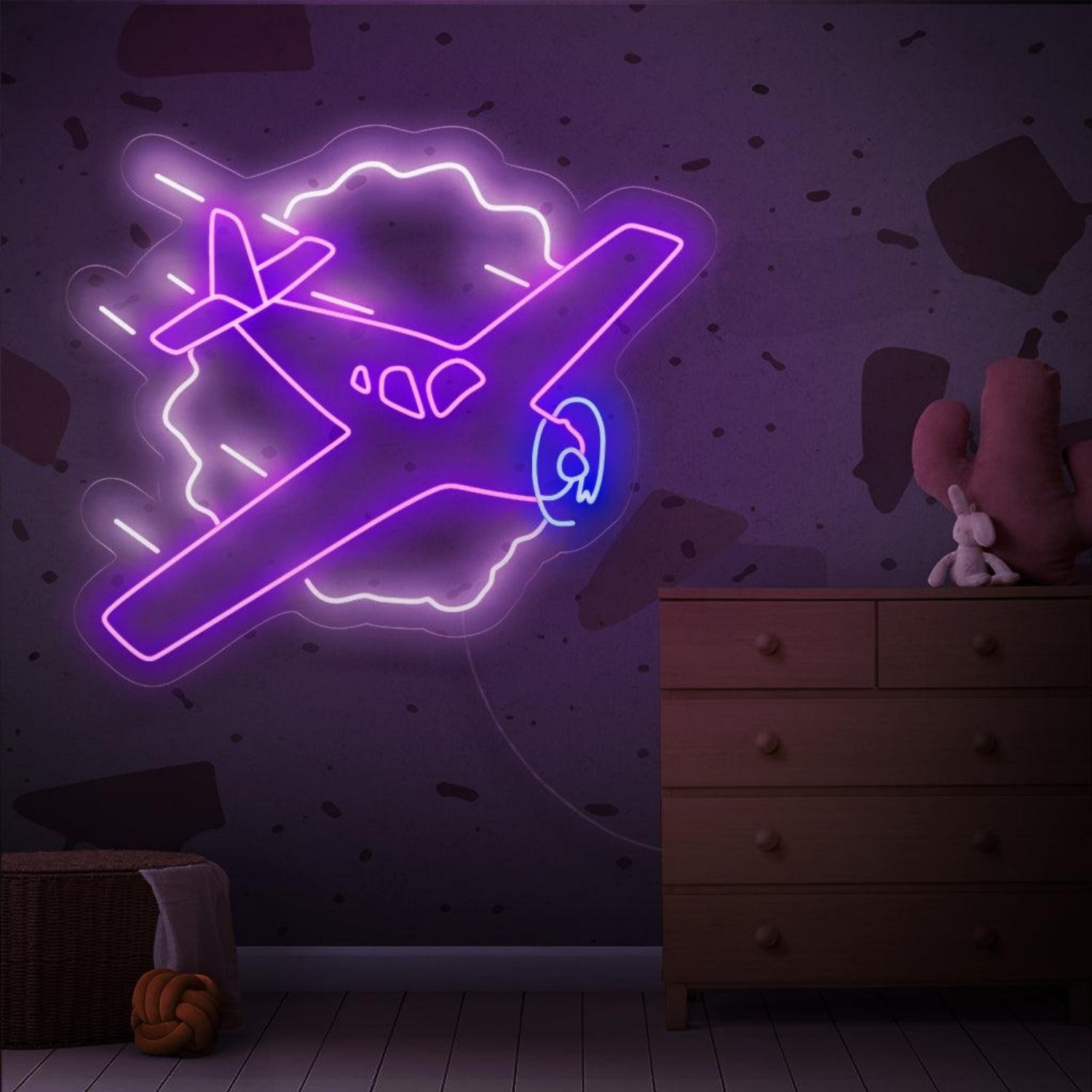 Flying Aircraft Purple-Blue Led Neon Sign For Kids Bedroom Decor | Shineneon