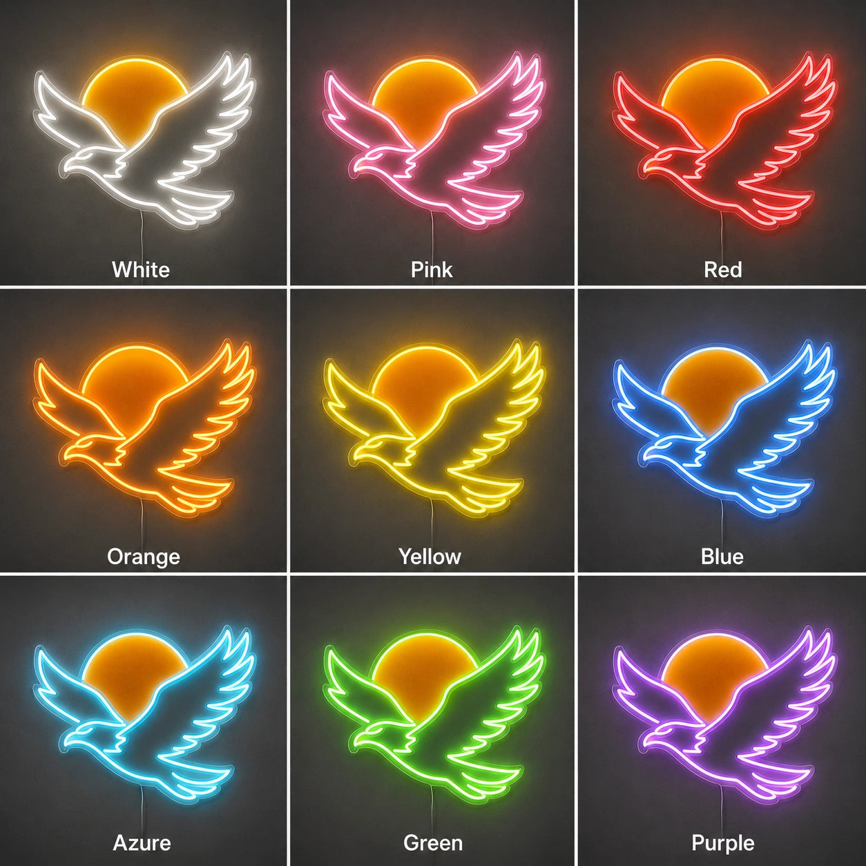 Flying Eagle Sunrise Neon Sign LED Neon Sign color grid