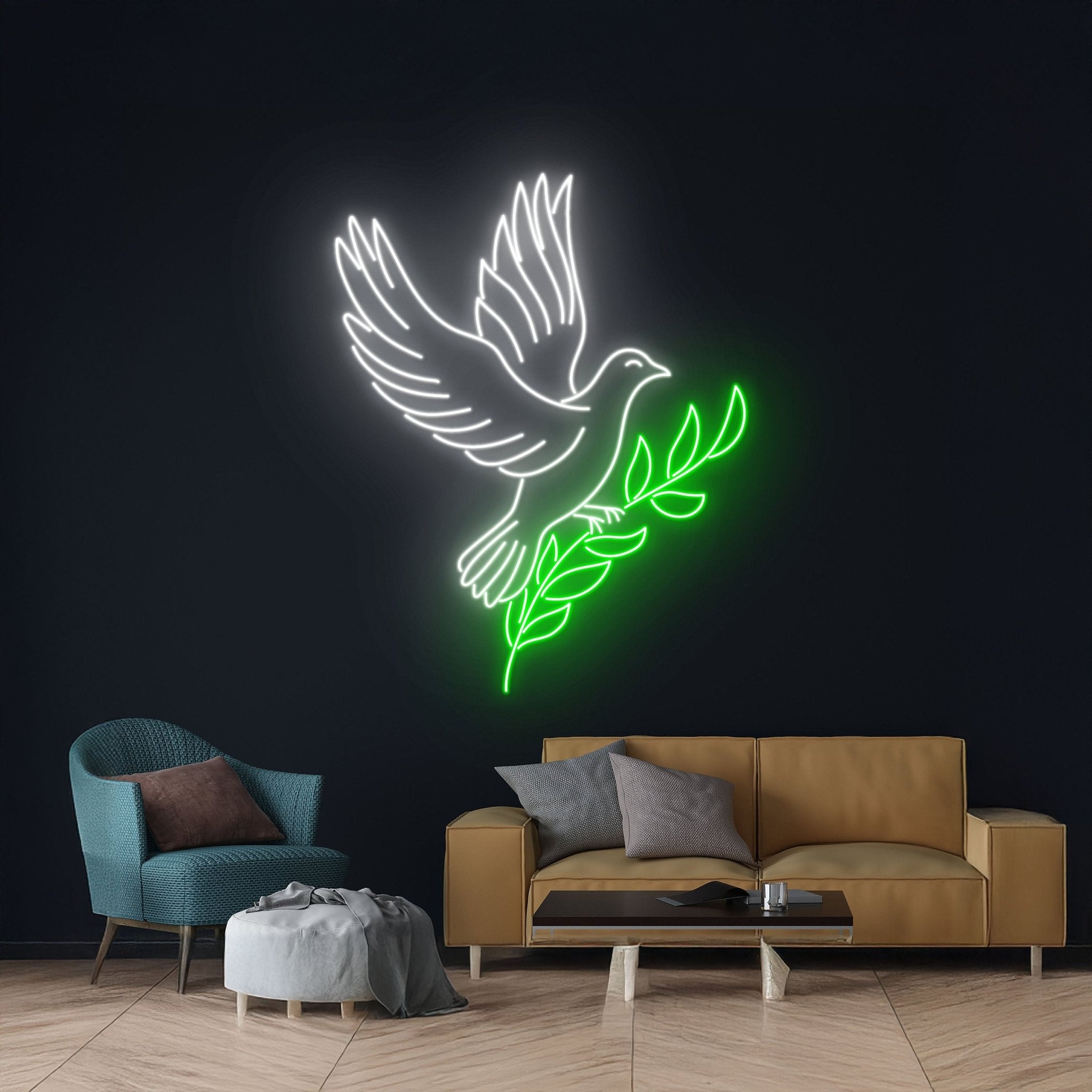 Flying Pigeon Led Light Dove Leaf Branch Plant Room Wall Decor - Shineneon