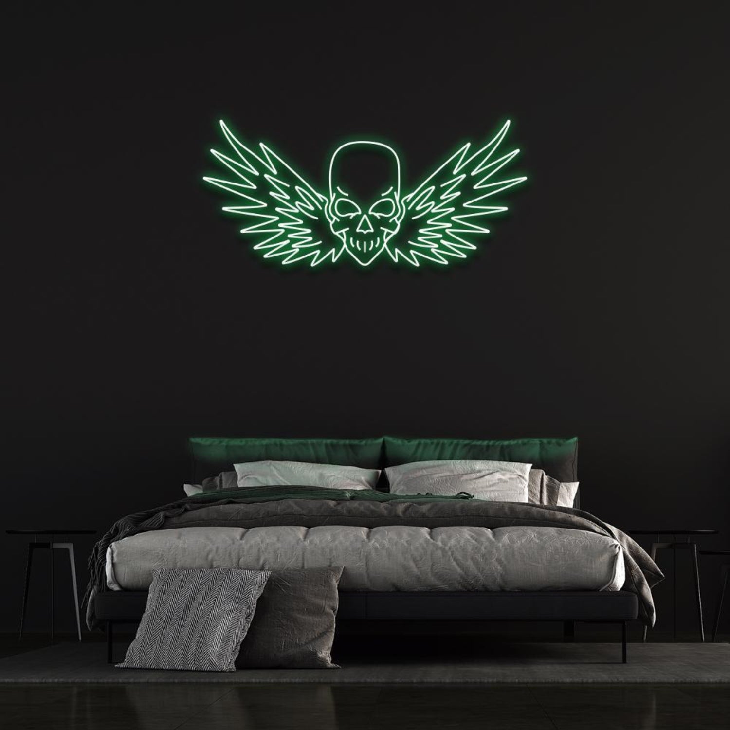 Flying Skull Wings Blue-White Led Neon Sign For Dark Punk Bedroom Wall Decor | Shineneon