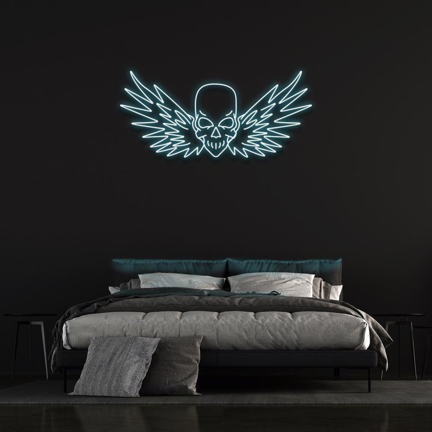 Flying Skull Wings Blue-White Led Neon Sign For Dark Punk Bedroom Wall Decor | Shineneon