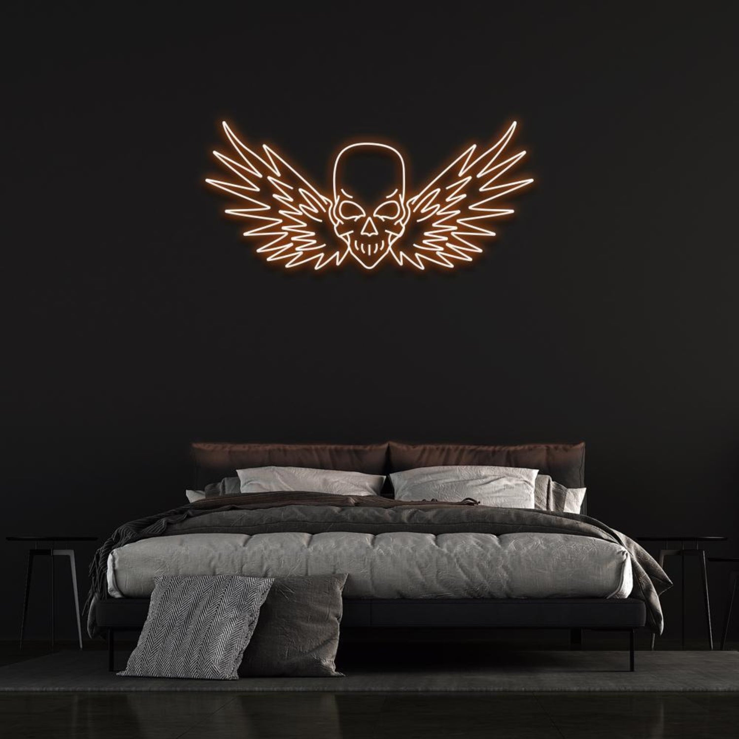 Flying Skull Wings Blue-White Led Neon Sign For Dark Punk Bedroom Wall Decor | Shineneon