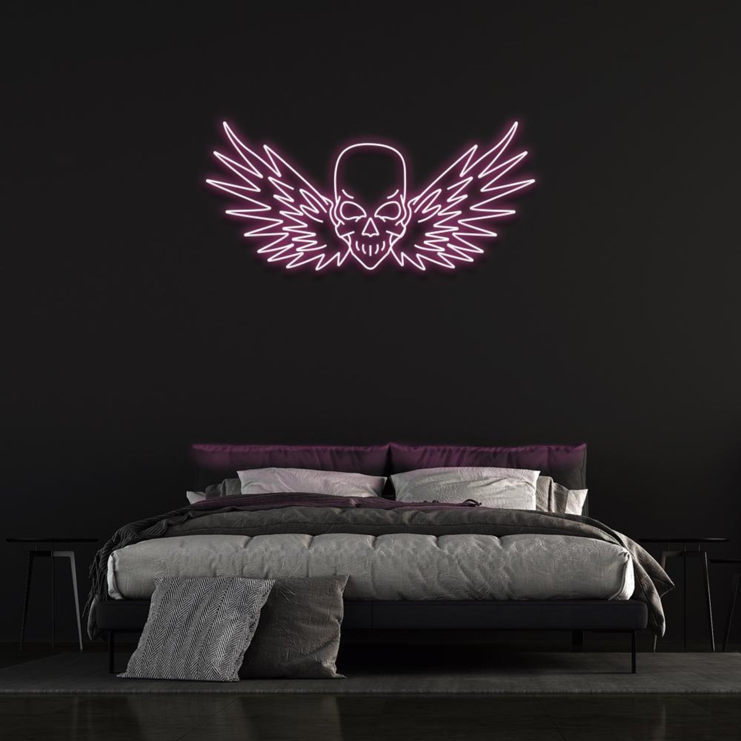 Flying Skull Wings Blue-White Led Neon Sign For Dark Punk Bedroom Wall Decor | Shineneon