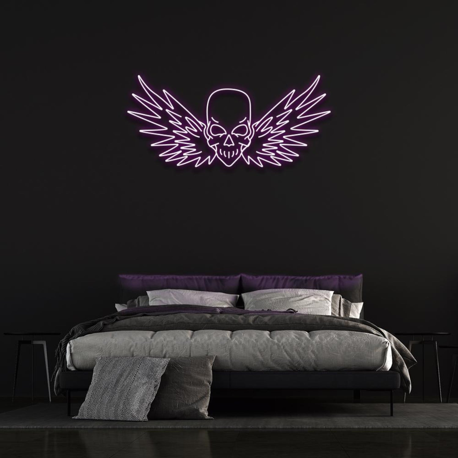 Flying Skull Wings Blue-White Led Neon Sign For Dark Punk Bedroom Wall Decor | Shineneon