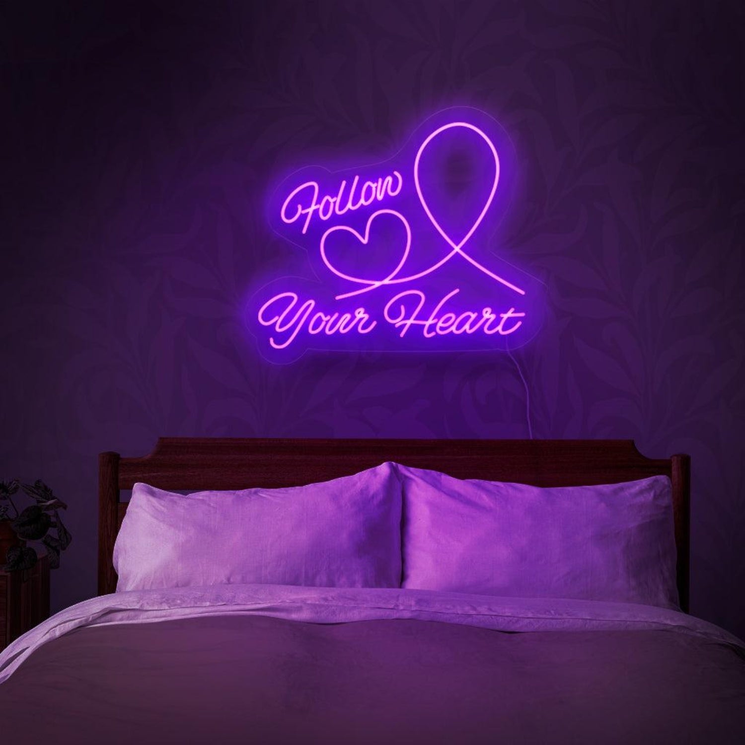 Follow Your Heart Led Neon Sign Pink-Purple Heart For Bedroom Wall Art | Shineneon