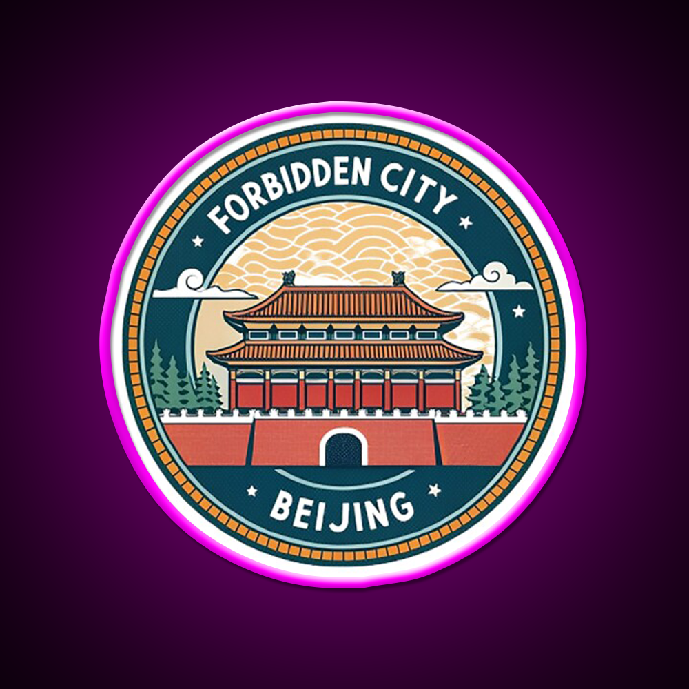 Forbidden City Beijing Asian Cultural Led Neon Sign Wall Art Rgb Color - Neon sign mounted on wall in room