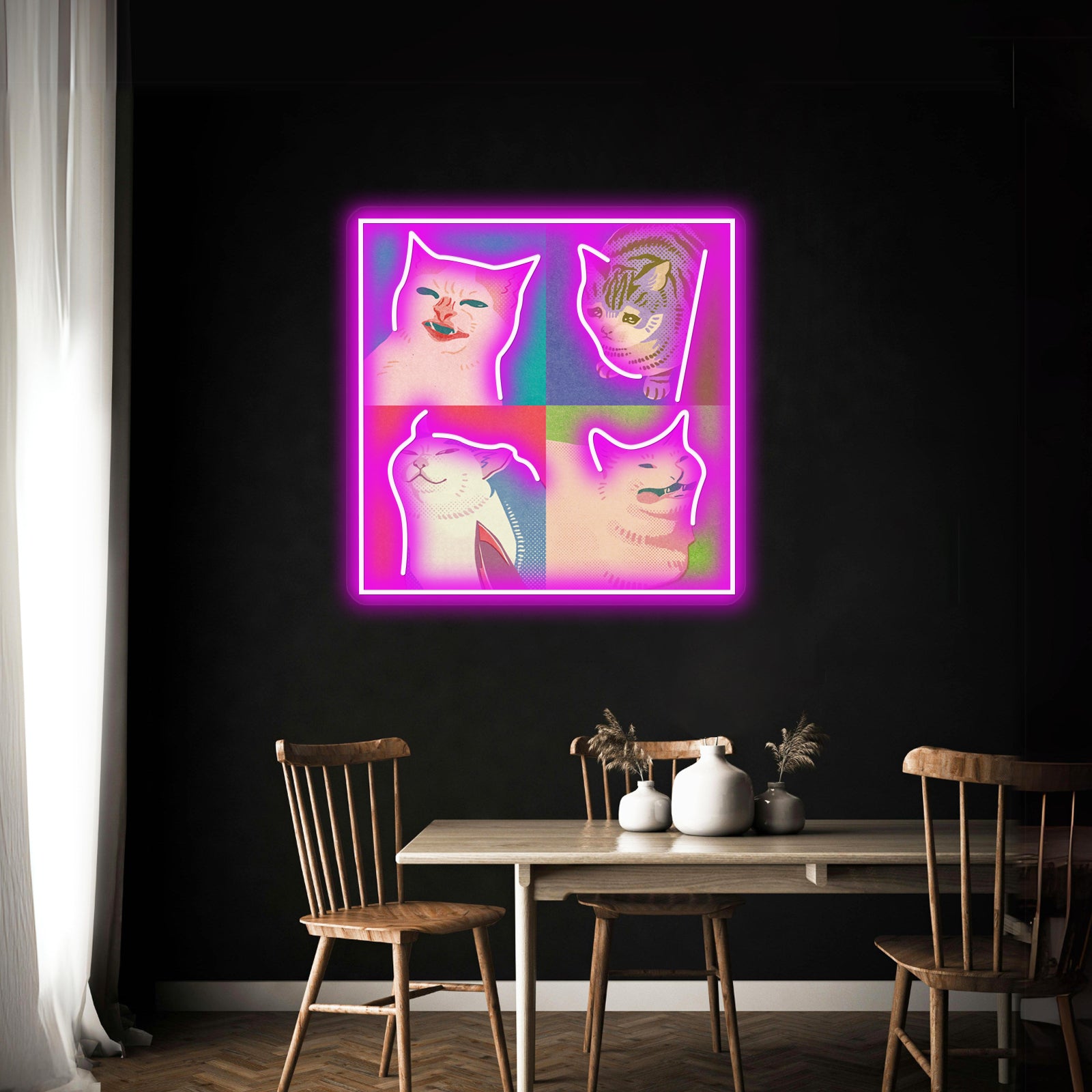 Four Meme Cats Of The Apocalypse Artwork Personalized Light Up Sign