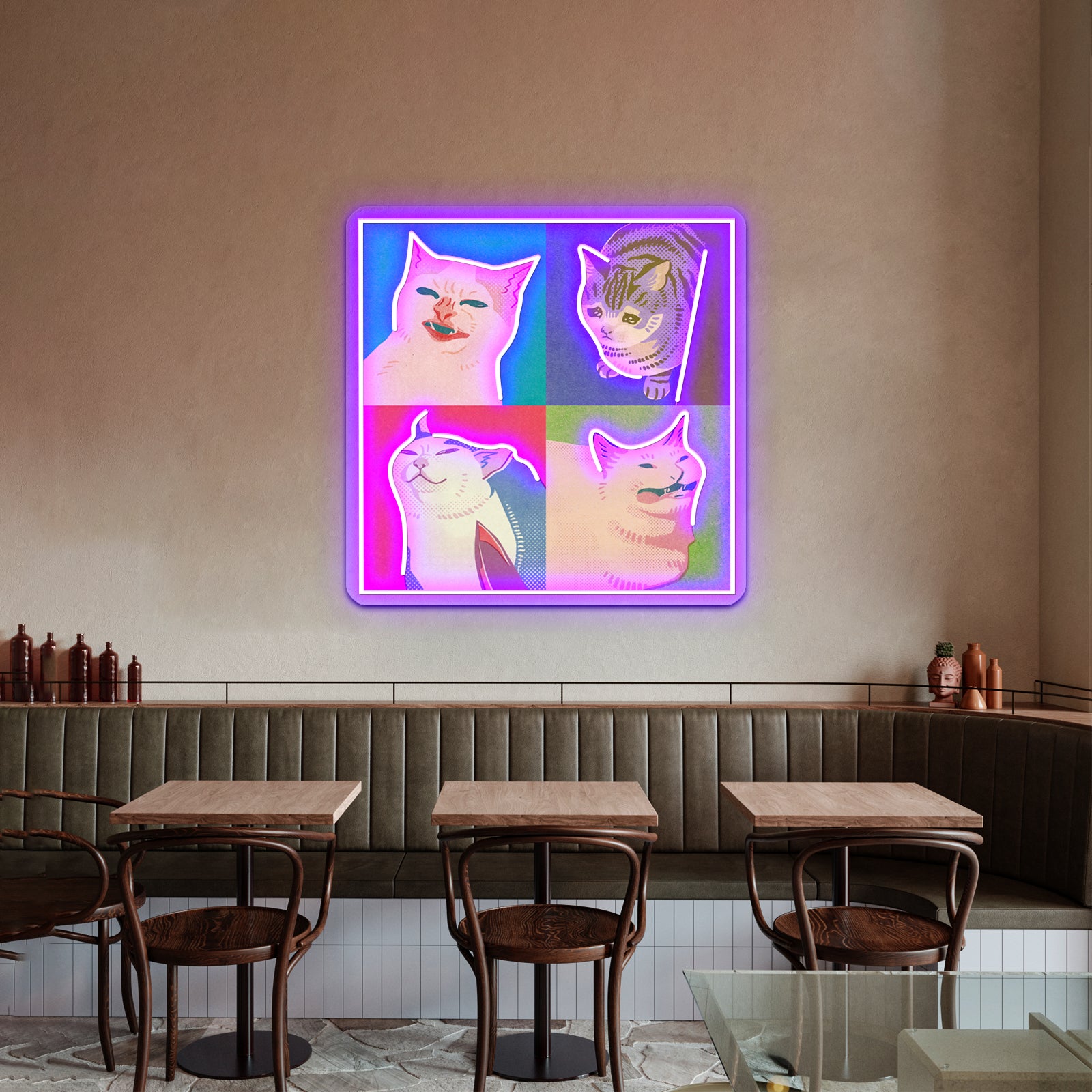 Four Meme Cats Of The Apocalypse Artwork Personalized Light Up Sign