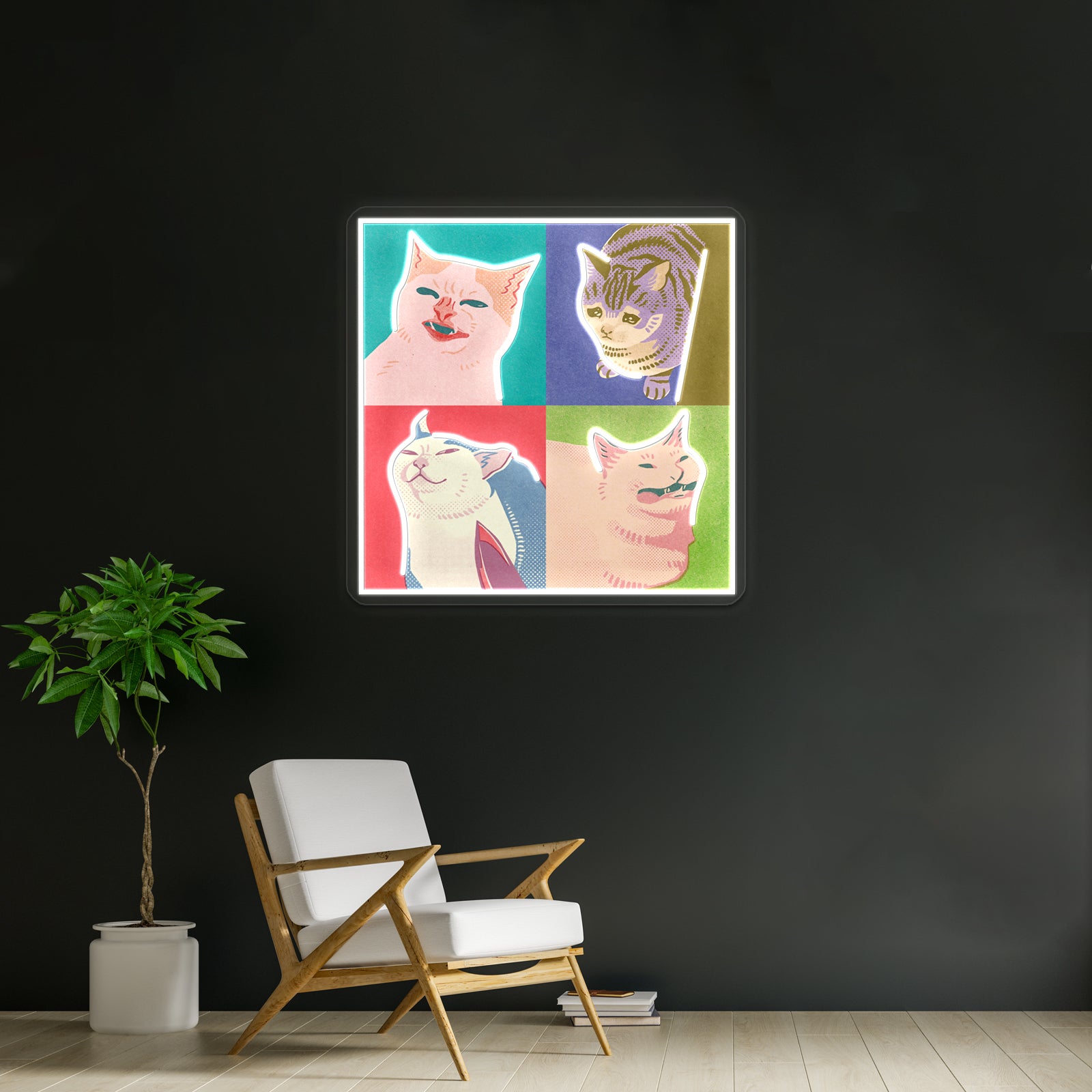 Four Meme Cats Of The Apocalypse Artwork Personalized Light Up Sign