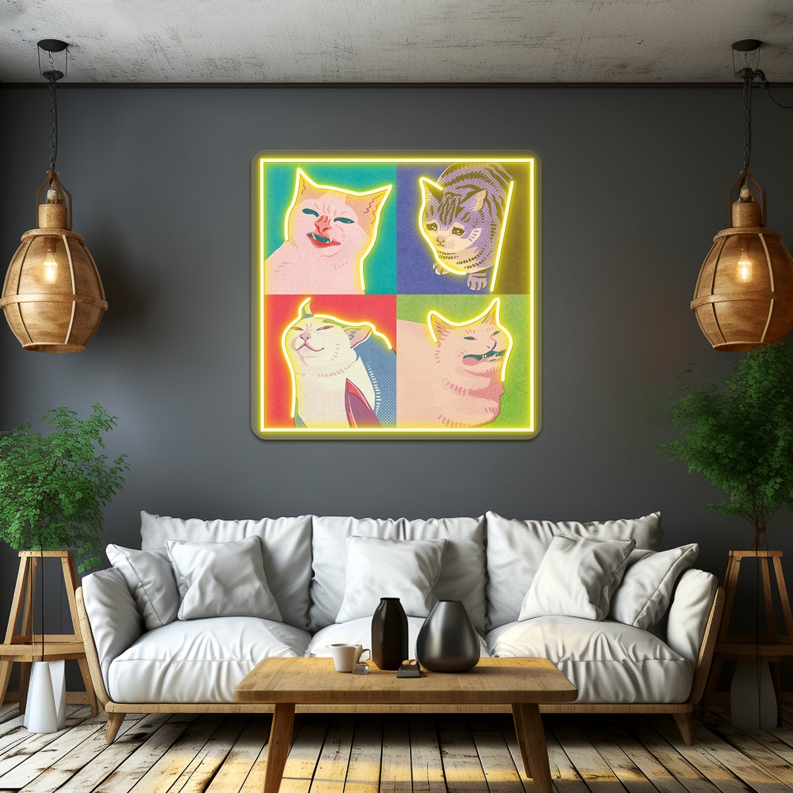Four Meme Cats Of The Apocalypse Artwork Personalized Light Up Sign