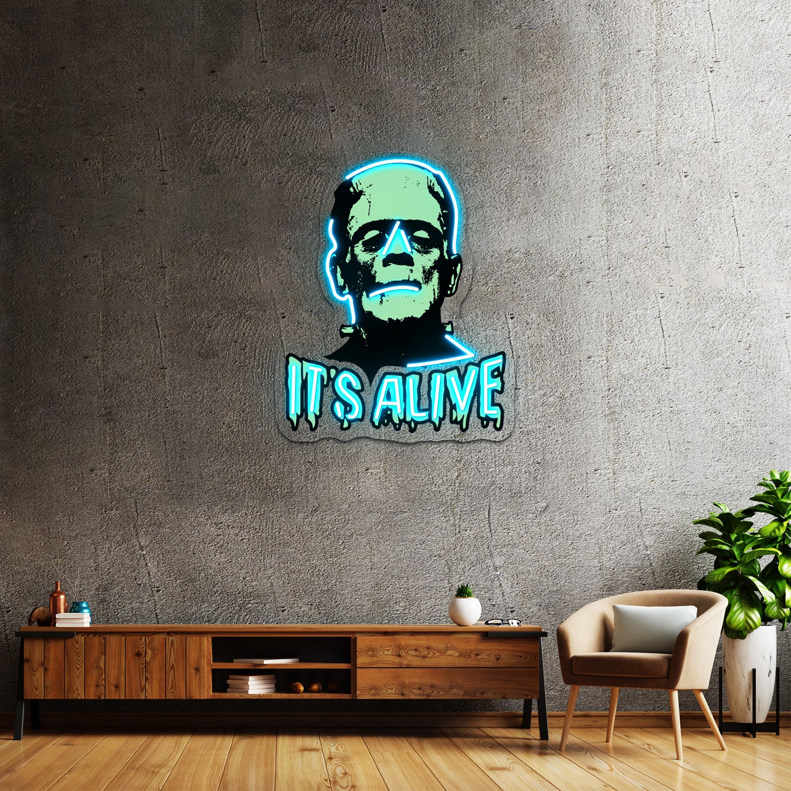 Frankenstein Artwork Personalized Light Up Sign - Size and dimension reference