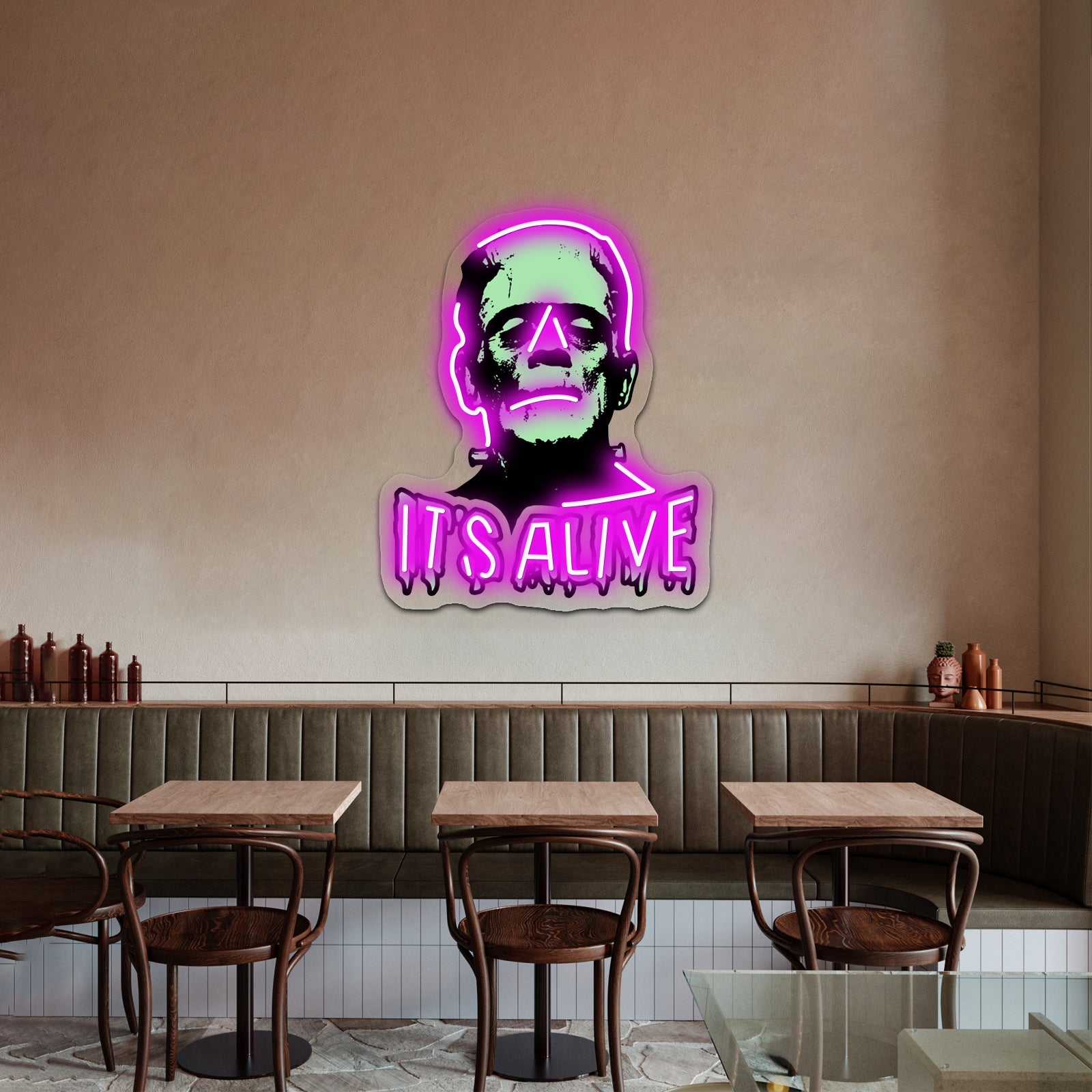 Frankenstein Artwork Personalized Light Up Sign - LED neon sign close-up detail