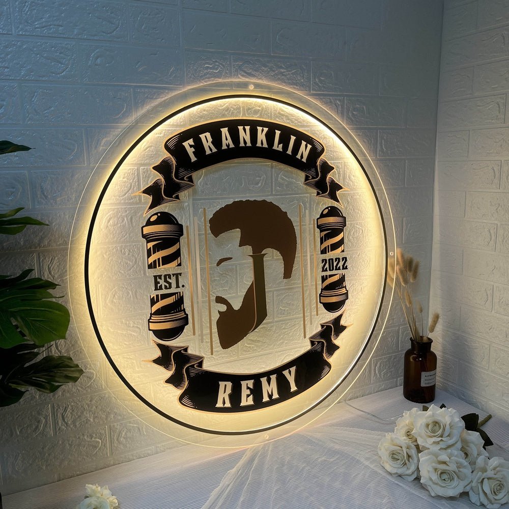 Franklin Barber Shop Acrylic Business Logo Sign - Shineneon
