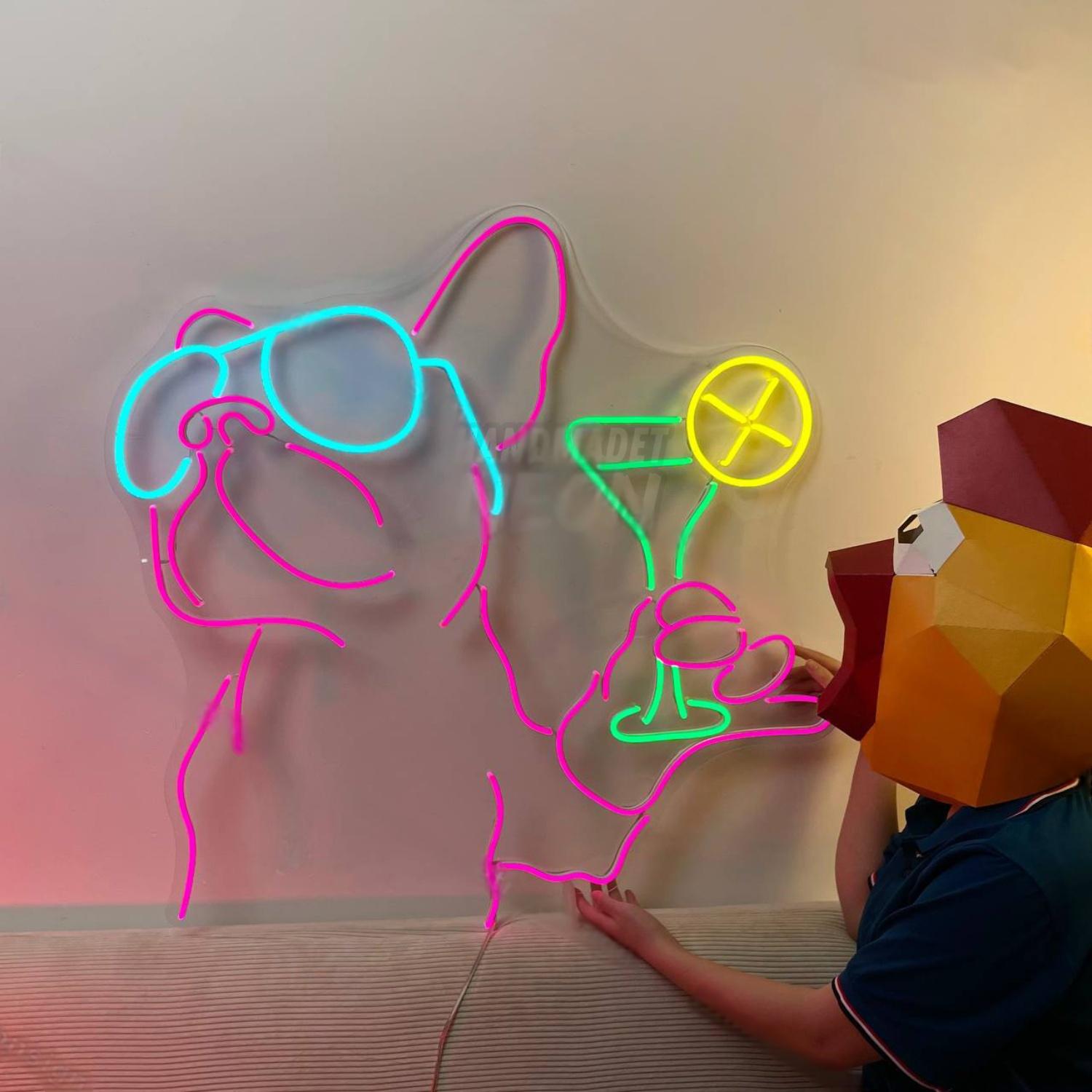 French Bulldog Drinking Cocktail Led Neon Sign Dog Led Neon Sign | Shineneon