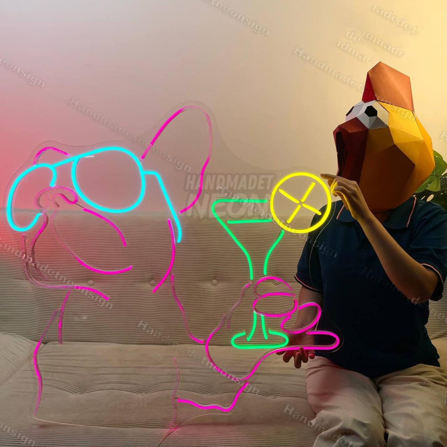 French Bulldog Drinking Cocktail Led Neon Sign Dog Led Neon Sign | Shineneon