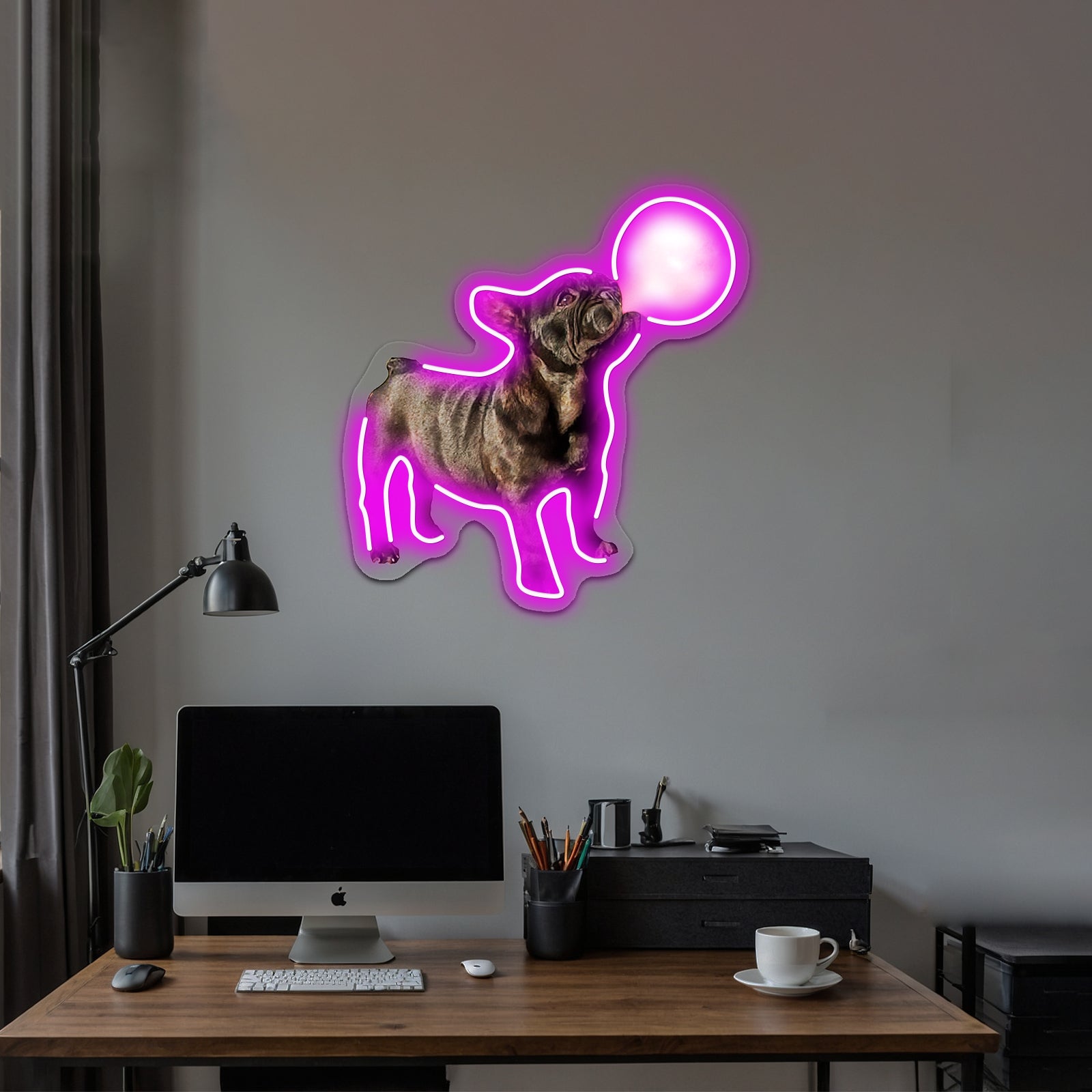 French Bulldog Puppy Pink Bubblegum Funny Dog Artwork Neon Led Signs