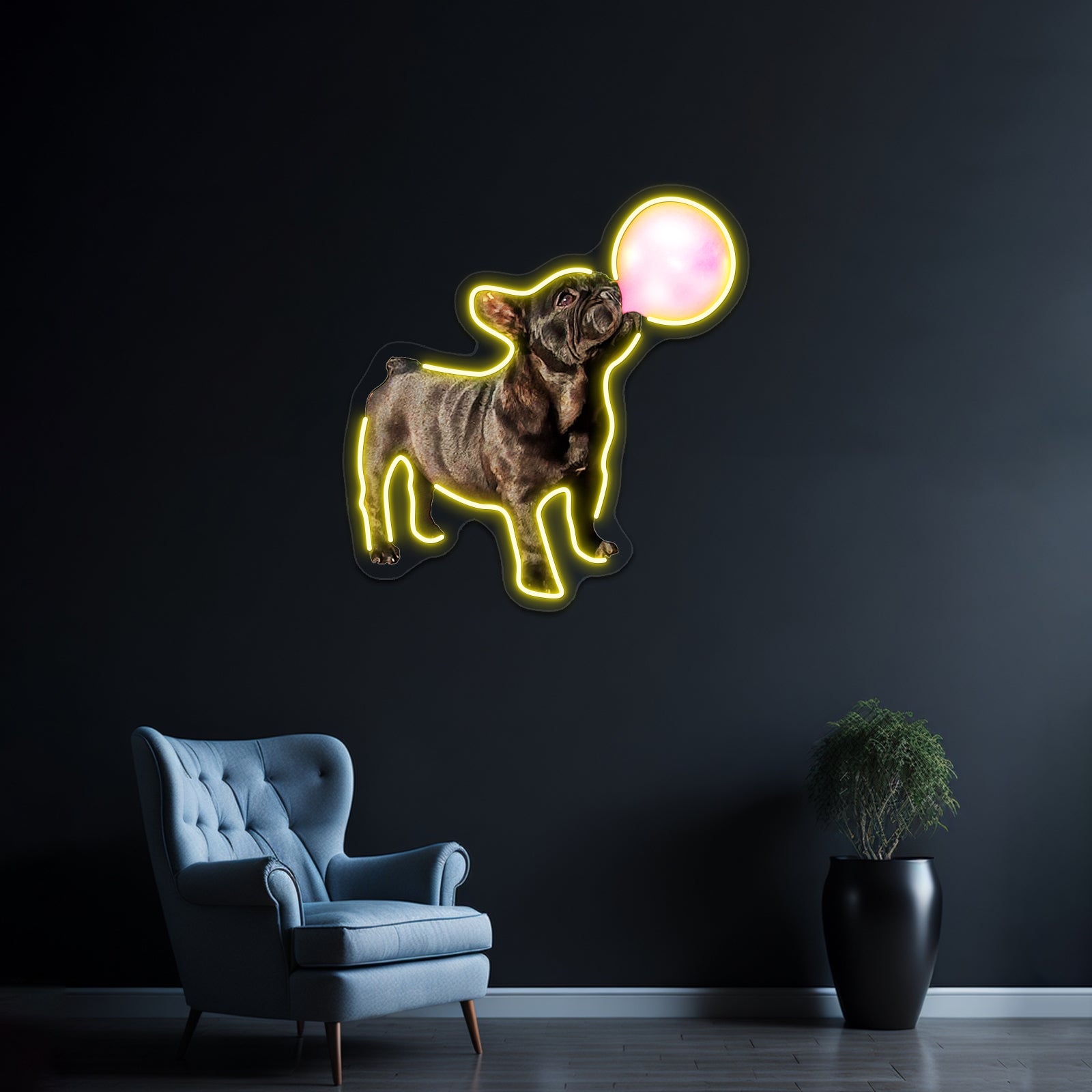 French Bulldog Puppy Pink Bubblegum Funny Dog Artwork Neon Led Signs