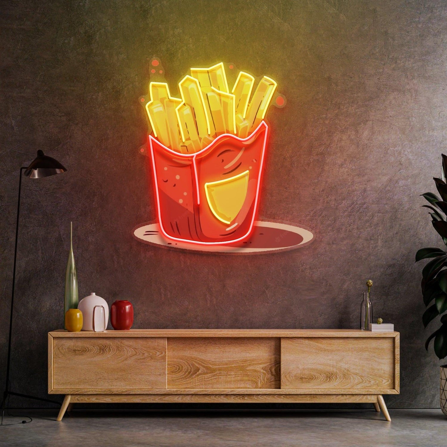 French Fries Cartoon Uv Printed Led Neon Sign For Restaurant Home Diner Decor | Shineneon