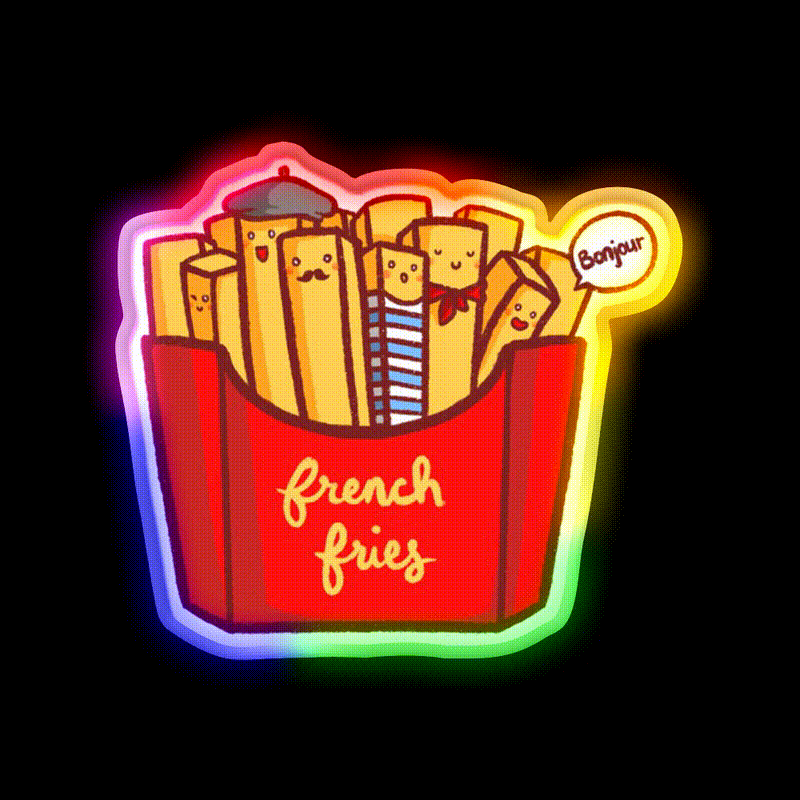 French Fries Fast Food Led Neon Sign For Burger Place Artwork Led Sign Rgb Color - LED neon sign close-up detail