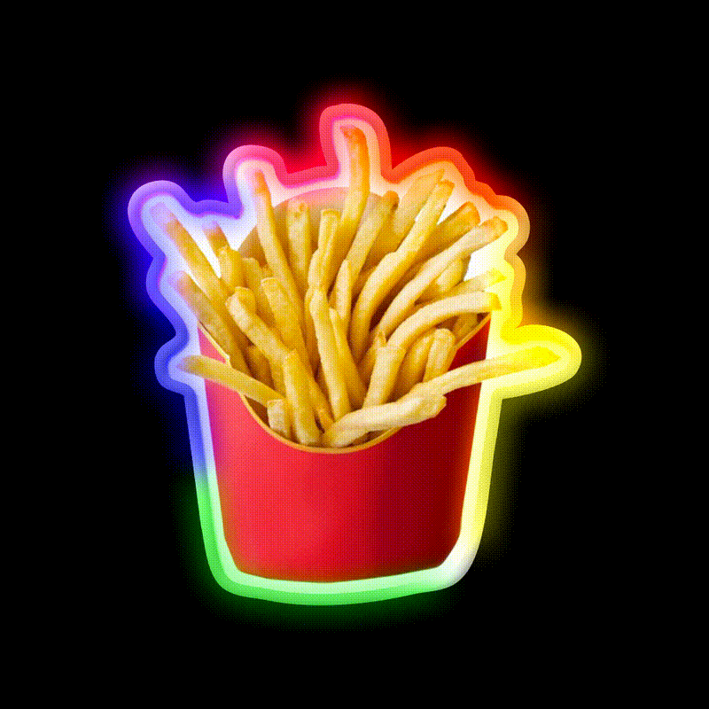 French Fries Fast Food Led Neon Sign For Burger Place Neon Sign Rgb Color - LED neon sign close-up detail
