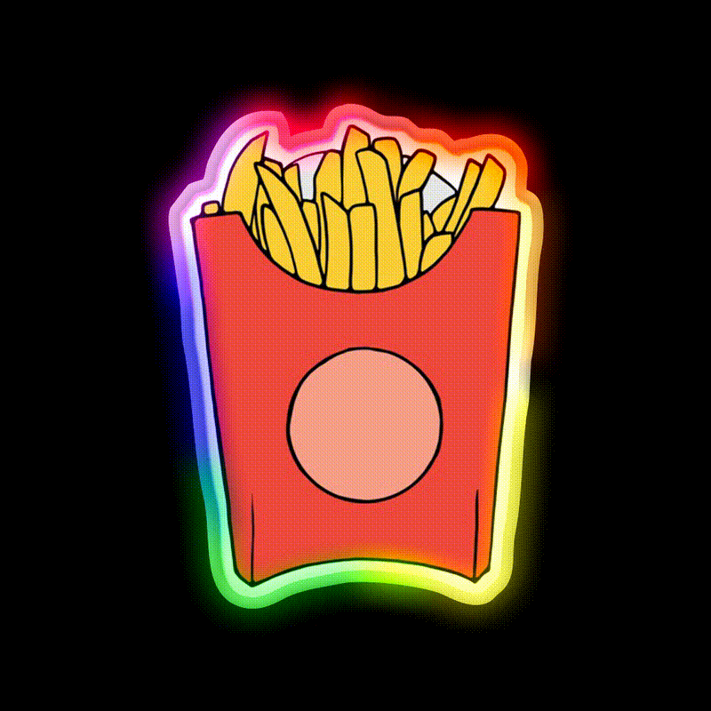 French Fries Illustration Fast Food Led Neon Sign For Burger Place Rgb Color - LED neon sign close-up detail