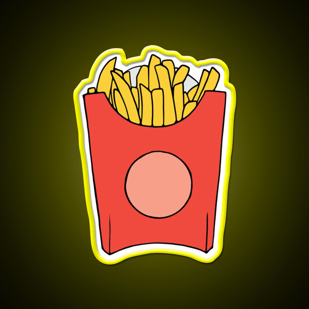 French Fries Illustration Fast Food Led Neon Sign For Burger Place Rgb Color - Custom LED neon sign front view