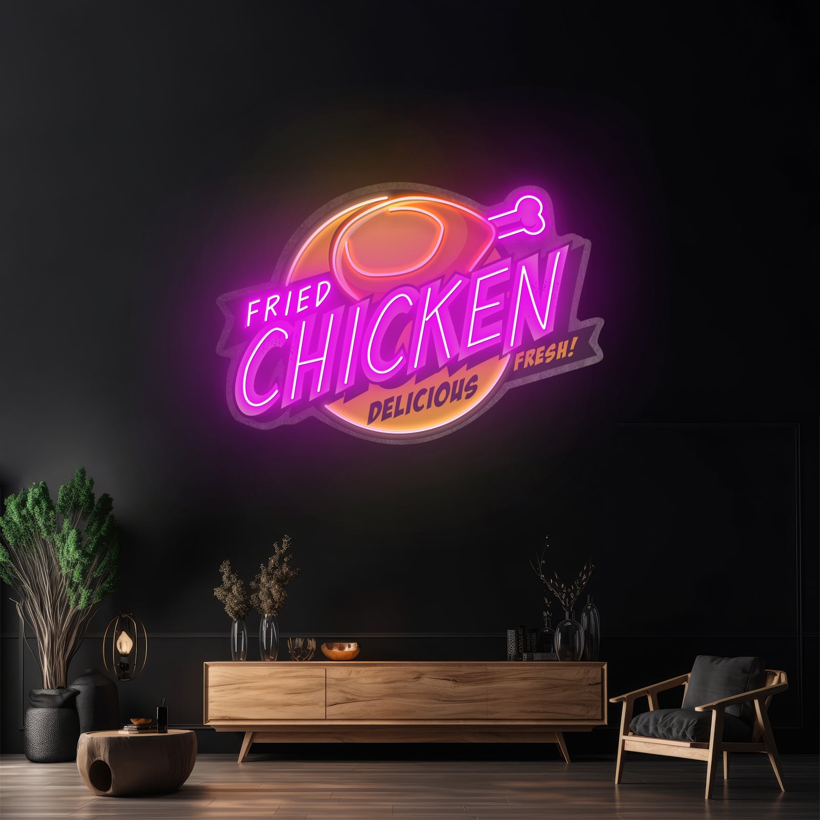Fried Chicken Custom Neon Signs Artwork For Restaurant